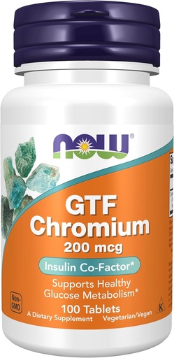 [BRSWIY32BQMB4FA5] NOW Supplements, GTF (Glucose Tolerance Factor) Chromium 200 mcg, Insulin Co-Factor*, 100 Tablets