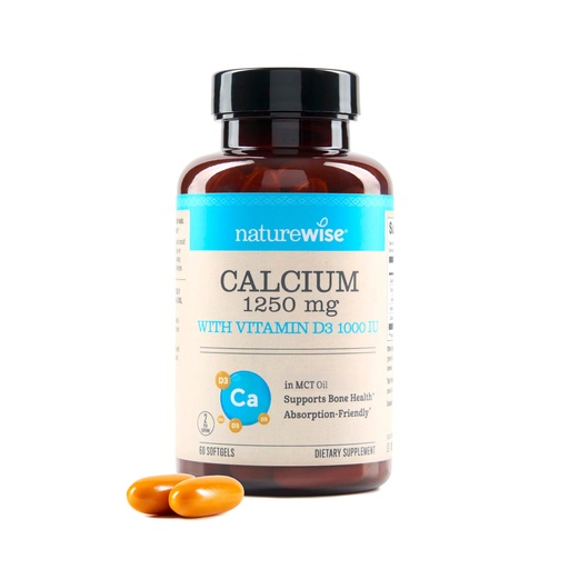 [BRSRAAT2BACBOFDG] NatureWise High-Purity, All-Natural Calcium 1250mg + Vitamin D3 1000IU + Organic MCT Coconut Oil - Pregnancy Safe + Non-GMO - Absorption Friendly, Gluten Free - 60 Softgels[30-Day Supply]