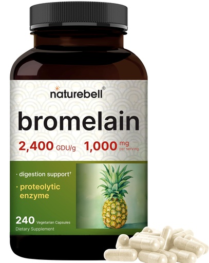 [BRSROHYCPINAGG3H] NatureBell Bromelain, 1,000mg Per Serving, 240 Veggie Capsules | 2,400 GDU – Digestive Enzymes & Joint Support Supplement – Proteolytic Enzymes for Digestion, Fresh Pineapple Source – Non-GMO