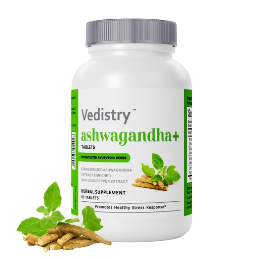 [BRSROBAYBZ5Q2E3D] Vedistry Ashwagandha+ 1100mg Tablets with Long Pepper 60 Tablets | Natural Adaptogen for Stress Relief, Mood Support, Energy Boost & Adrenal Health | Vegan Ashwagandha Herbal Supplement | Pack of 1