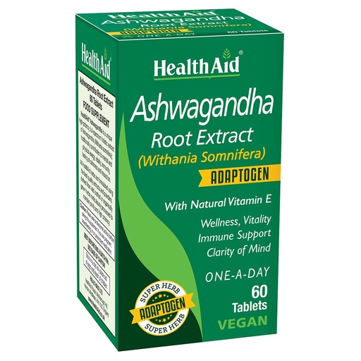 [BRSWGAD5CMNQM3LP] HealthAid Ashwagandha 350 mg – High Potency Adaptogen – Supports Stress Response, Calm Focus & Relaxation – Once Daily, Vegan, Standardized Root Extract (60 Tablets)*