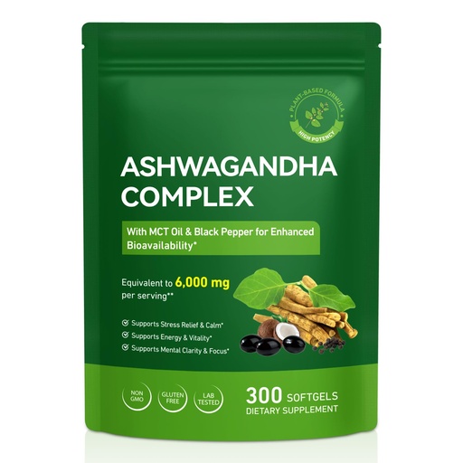 [BRSRGH35PMHAACIU] ZODENIS Ashwagandha Supplements for Women & Men, 300mg Ashwagandha Extract Complex with MCT Oil & Black Pepper, Extra Strength Stress & Mood Support, Non GMO Formula, Vegetarian 300 Count