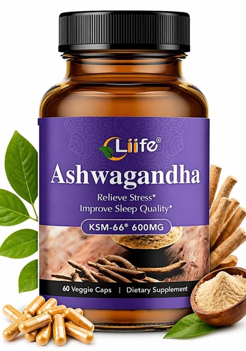 [BRSREAYECAORQ2A4] LIIFE KSM-66 Ashwagandha | with L-Theanine &Black Pepper| Natural Stress Relief, Cortisol & Sleep Aid Supplement for Men & Women | Muscle Growth & Mood Relaxation, Energy |60 Veggie Capsules