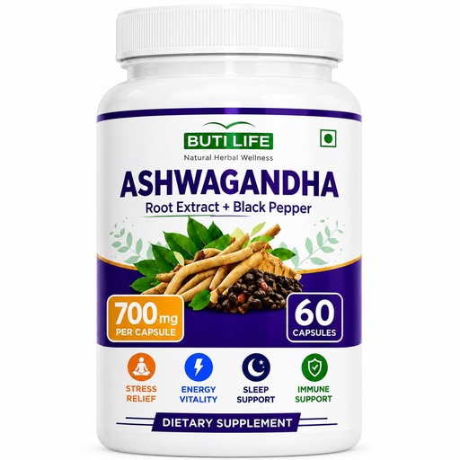 [BRSRGY33C4BBQE3L] Ashwagandha Capsules 700mg with Root Extract & Black Pepper | 60 Veg Capsules | Stress Relief, Energy Support, Sleep & Immune Support