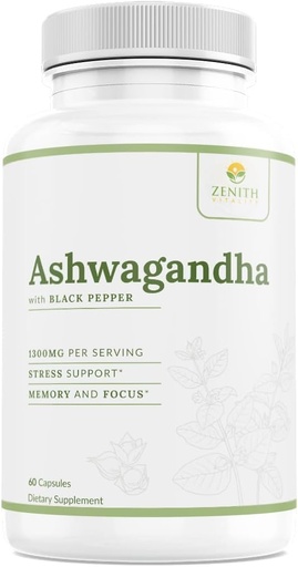 [BRSRAAQ5DJ5GO3Q3] Ashwagandha 1300mg Capsules – Stress Relief & Cortisol Support, Immune & Energy Boost, Mental Clarity, Herbal Adaptogen Supplement – 60 Count
