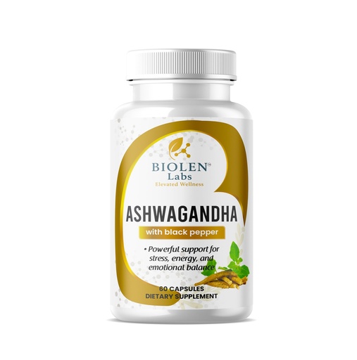 [BRSREGICCMIB4DTJ] Biolen Labs Ashwagandha Extra Strength with Black Pepper, 1300mg, 60 Capsules, Natural Stress Relief, Mood Support, Energy Supplement