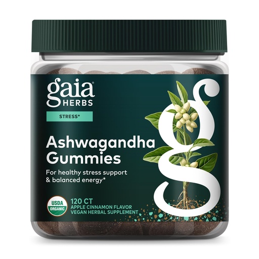 [BRSRMAA5PJ5AE2AV] Gaia Herbs Organic Ashwagandha Gummies - Stress Support* - Made with Cinnamon & Ginger - Gluten Free & Vegan - 120 Count (40 Servings)