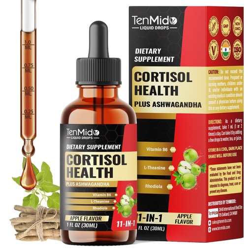 [BRSREGACBZ5QYCYU] Cortisol Supplement Liquid Drops - 11in1 with Ashwagandha, L-Theanine, Phosphatidylserine, Rhodiola, Bacopa, Magnolia, Lemon Balm, Ginkgo Biloba, and More - 30ml 1Fl Oz