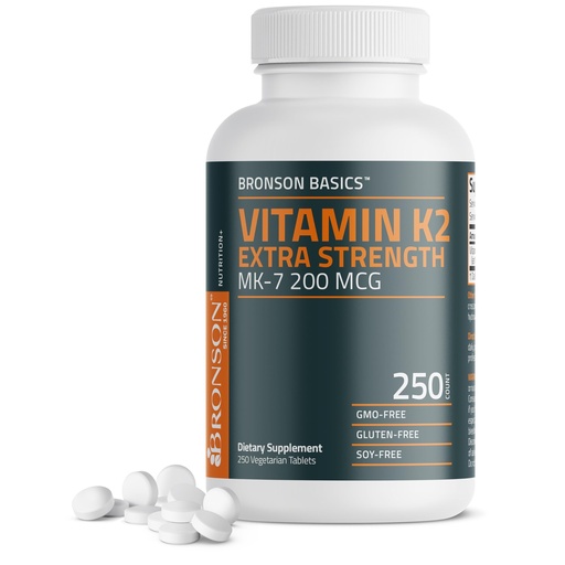 [BRSROAY5CFYB42TJ] Bronson Vitamin K2 MK-7 200mcg Extra Strength, 250 Vegetarian Tablets