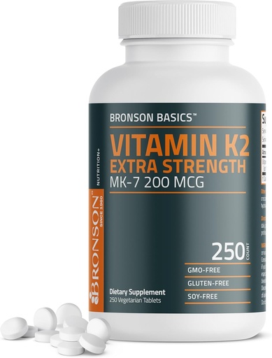 [BRSROAY5CFYB42TJ] Bronson vitamina K2 MK-7 200mcg Extra Forza, 250 compresse vegetariane