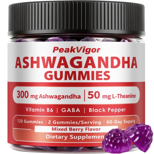 [BRSRGYAFOAHWMFL5] 3000mg Organic Ashwagandha Gummies, 5-IN-1 Ashwagandha Supplements, Anxiety Gummies with Vitamin B6 & L-Theanine & GABA & Black Pepper, Ashwagandha for Women & Men - Calming & Relax, 120 Gummies