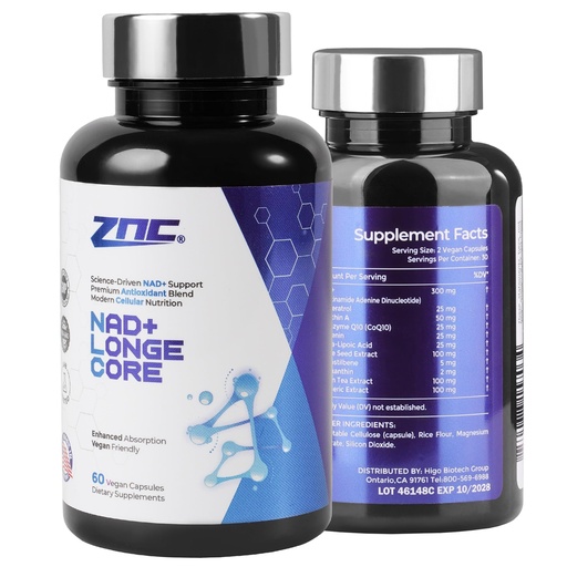 [BRSRGEA5BEDR6FLJ] ZNC® 10-in-1 NAD+ Supplement with Liposomal NAD & Urolithin A for Energy & Cellular Repair - 60 Vegan Capsules