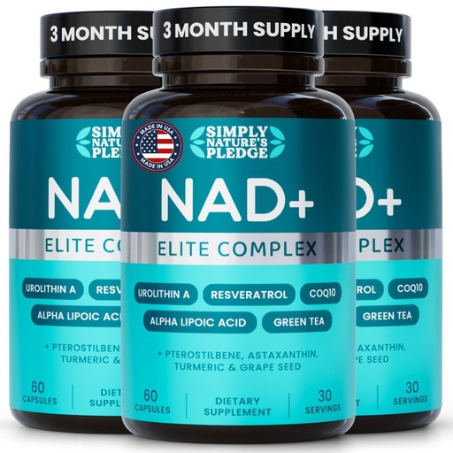 [BRSREHAHB4MBGGTA] NAD+ Elite Complex – Direct NAD+ 300 mg with Urolithin A, Resveratrol, CoQ10 & Antioxidant Blend – Cellular Energy, Mitochondrial Support & Healthy Aging – Vegan, Non-GMO- 60 Capsules (Pack of 3)