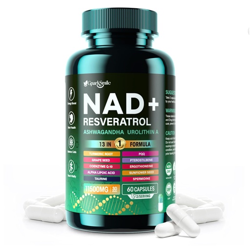 [BRSRGAI6PIPQMCY3] NAD Supplement - NAD Supplements for Women & Men - Liposomal NAD+ Resveratrol Complex with Urolithin A, CoQ10 - Boosts NAD+ Levels, Cellular Energy & Healthy Skin -60 Capsule (1-Pack)