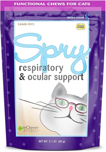 [BRSWIGYZBICQ4HDC] Spry Daily Respiratory and Ocular Support Soft Chews for Cats, with L-Lysine, Superfoods, and Prebiotics for a Strong Immune System, 2.1 oz. (60 count)