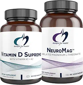 [BRSROZAROAFQKG3J] Designs for Health Vitamin D Supreme 5000 IU + Vitamin K (60 Capsules) + NeuroMag Chelated Magnesium L-Threonate for Cognitive Support (90 Capsules) - 2 Product Bundle