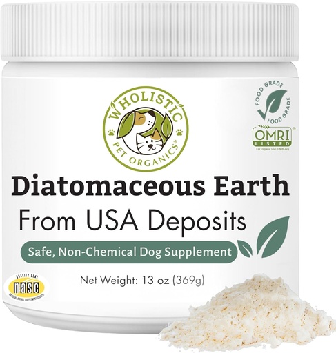 [BRSWIYYFBUMAGGD2] Wholistic Pet Organics Diatomaceous Earth - Food Class for Dogs & Cats - 13 Oz - Multi Use Powder - Pet Safe Non- Chemical Freshwater Sourced Silica Supports Celk Health - Čerstvě vyrobený v USA