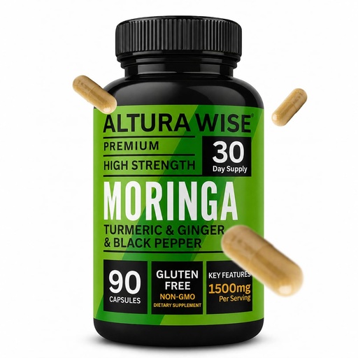 [BRSREYAPCICWKFIZ] Moringa Capsules - Pure Moringa Oleifera Powder with Turmeric, Ginger & Black Pepper | Non-GMO, GMP, 90 Vegan Capsules, 1 Months Supply Moringa