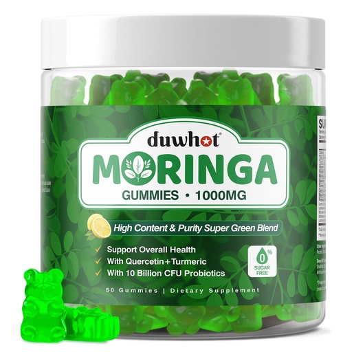 [BRSREZYLOEJRQ336] Moringa Gummies for Women Men, Pure Organic Moringa Leaf Extract Supplement with Vitamin C & E, Turmeric, Ceylon Cinnamon, Probiotics for Gut & Immune Health, Supergreen, Sugar-Free, Vegan, 60 Chews