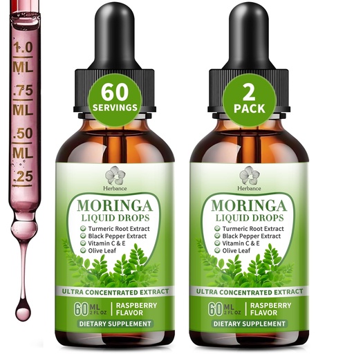 [BRSRE2Q7BUBA2CD7] (2 Pack) Moringa Liquid Drops, Pure Moringa Supplements w. Turmeric, Olive Leaf, Black Pepper, Vitamin C&E - Supports Antioxidant and Immune Wellness - Faster Absorption Than Powder or Capsules