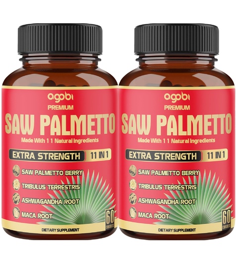 [BRSRMHYRAAHAIH3D] 2 Packs 60 Counts 4 Months - Saw Palmetto Capsules 5300 mg - 11in1 with Ashwagandha, Turmeric, Tribulus, Maca, Green Tea, Holy Basil & More - Extract for Prostate, Skin & Immune Support