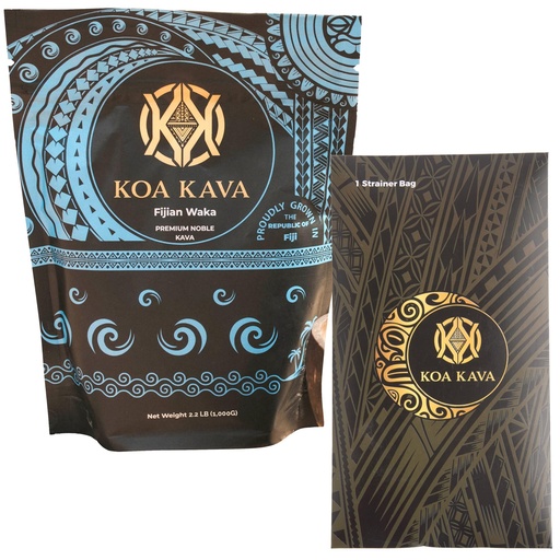 [BRSROAINDEMBYYD2] 1 Kilogram (2.2 Pounds) Premium Fiji Waka from Koa Kava with a Drawstring Kava Strainer