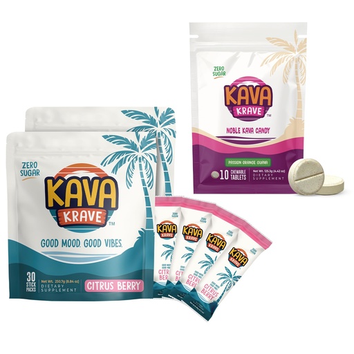 [BRSRGA37OV6REFA7] Citrus Berry Kava Drink Mix 60 Pack & Passion Orange Guava Kava Candy 30 Pack – Alcohol Alternative with Buzz, Mood Support, Stress Relief Calming Bites Without Alcohol - Calming Drink Mix Alternative
