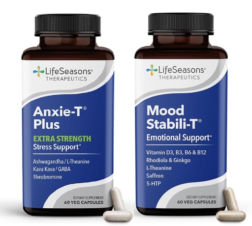 [BRSRAYIPCMNA2YD7] LifeSeasons Anxie-T Plus - Extra Strength with Mood Stabili-T - Supports Mood & Mental Focus - Feel Calm & Relaxed - Eases Tension & Nervousness - Ashwagandha, Kava, GABA & L-Theanine - 120 Capsules