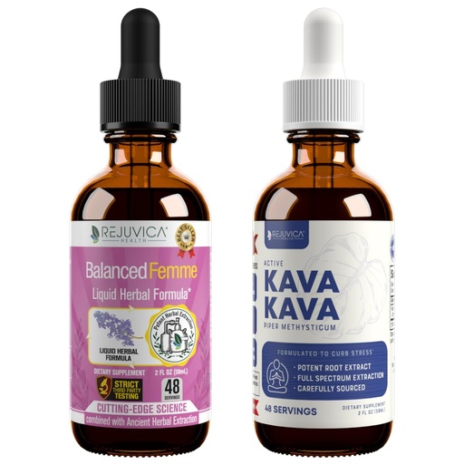 [BRSREAAHPMIGKCDO] Rejuvica Health Balanced Femme + Active Kava Kava - Female Balance & Relaxation Support Bundle - Liquid Delivery for Better Absorption
