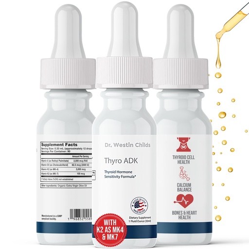 [BRSRMAYTAV4G23D3] Dr. Westin Childs Thyro ADK - Thyroid Hormone Sensitivity Formula with Vitamin A, D, K2 (as MK4) in Organic Extra Virgin Olive Oil Base, 90 Servings