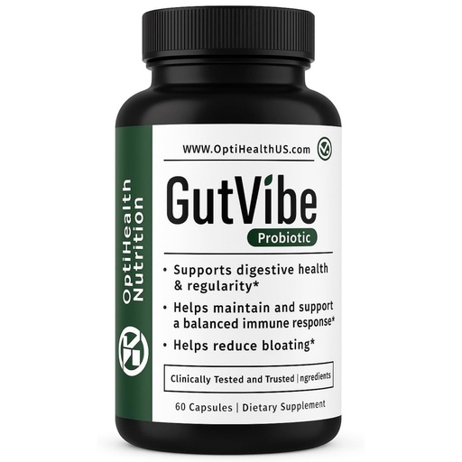 [BRSREGAHAQBQOCTV] OptiHealth Nutrition® GutVibe™ PhD-Formulated Probiotic, Bloating & Digestive Health Support, Saccharomyces Boulardii, Bifidobacterium Infantis, Bacillus Subtilis & Lactobacillus Acidophilus, 22B CFU