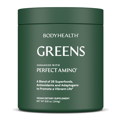 [BRSREGQDBV6ROC3J] BodyHealth Greens Enhanced with PerfectAmino - Daily Superfood Green Apple Smoothie Powder with Vegetables, Fruit, Antioxidants, Prebiotics, Probiotics, Fiber, and Protein - 40 Servings