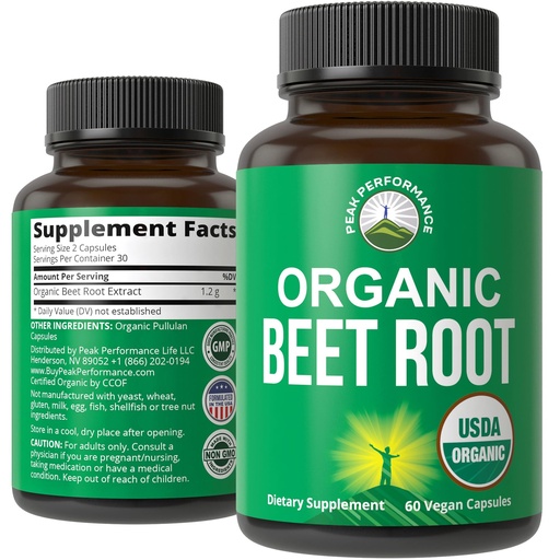 [BRSWYZIKBAGWOFIV] USDA Organic Beet Root Vegan Capsules. Beets Juice Powder Super Food Pills 1200 mg. Nitric Oxide Energy Boosting Beetroot Extract Capsules. Polyphenol Support Supplement for Women and Men