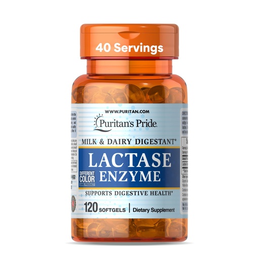 [BRSWIZQ3OV5BYA36] Puritan's Pride Lactase Enzyme, Milk and Dairy Digestant, Dietary Supplement Support for Digestion, and Cellular Energy Support, 40 Day Supply, 120 Softgels