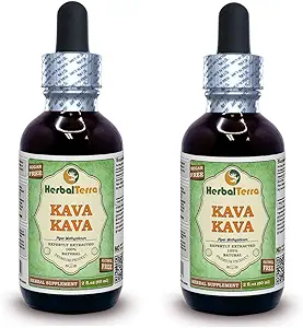 [BRSWGBQKBEARG3TB] Kava Kava (Piper Methysticum) Glycerite, Dried Root Alcohol-Free Liquid Extract (Brand Name: HerbalTerra, Proudly Made in USA) 2x2 fl.oz (2x60 ml)