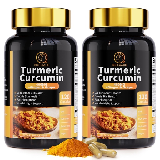 [BRSRACAKBECGGGYZ] Turmeric Curcumin Supplement - 11-in-1 Turmeric Supplement with Black Pepper, Extra Strength Absorption, 95% Curcuminoids for Joint, Skin and Immune Support, Non-GMO, 120 Turmeric Capsules, 2 Packs