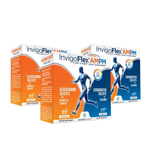 [BRSWYZQLBYJWA33Z] INVIGOFLEX Glucosamine & Chondroitin Sulfate - Turmeric Curcumin - Boswellia Serrata (Non GMO) 24 - Hour Premium Joint Supplement AMPM - 3 Pack