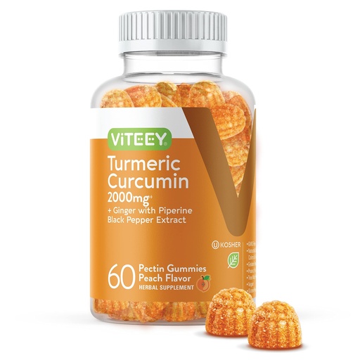 [BRSWYBIHBV5QMA3U] Viteey Turmeric Gummies with Turmeric Curcumin, Ginger & Black Pepper Extract - Immune Support, Healthy Skin, and Joint Health - Vegan, Gelatin Free, GMO Free - Tasty Chewable Peach Flavored-60 Count