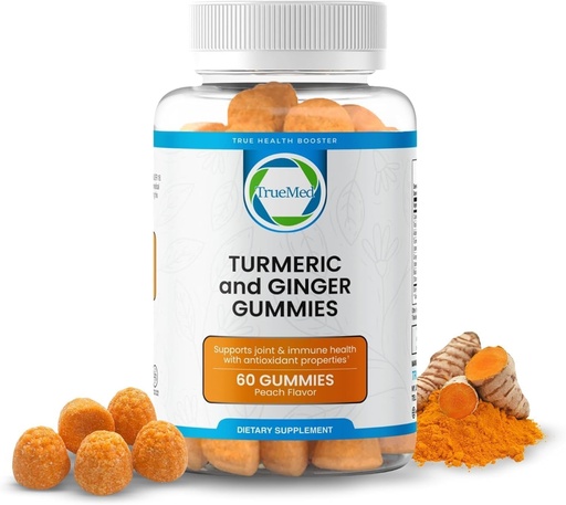 [BRSRABIPBZ6A43AV] Turmeric and Ginger Gummies – 95% Curcuminoids & 5% Gingerols, Turmeric Gummies for Inflammation & Joint Health, with Black Pepper Extract, Peach Flavor, USA Made, 60 Count