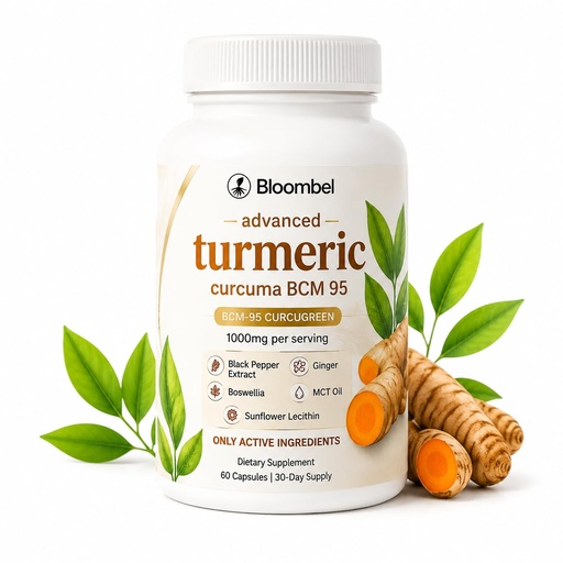 [BRSRYYA5BV6RU3AZ] Bloombel Turmeric Curcumin Capsules with Black Pepper, Ginger, Vitamin C & Mct Oil, Premium Bioavailable Formula for Healthy Joints, Antioxidant Support & Energy Maintenance (A)