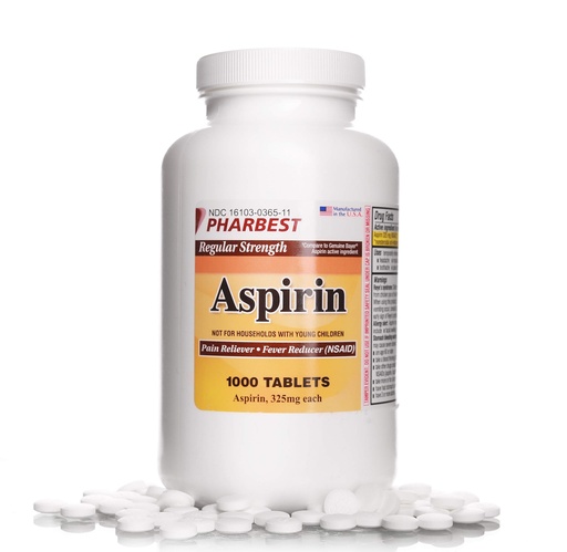 [BRSWYZY3DFYQAYI6] PHARBEST Aspirin 325 mg | Regular Strength | 1000 Count Uncoated Tablets