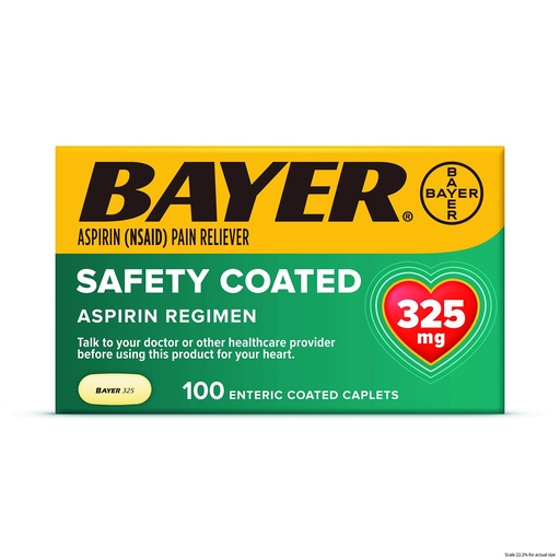 [BRSWKGYIBMIBMADG] Bayer Aspirin Safety Coated 325 mg Caplets 100 Caplets, Pack of 2