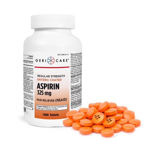 [BRSRAZIHBF7RMALP] GeriCare Enteric Coated Aspirin Tablets 325mg (1000 Count) NSAID Pain Reliever & Fever Reducer for Adults- Regular Strength Aspirin for Headache Arthritis Menstrual & Muscle Pain