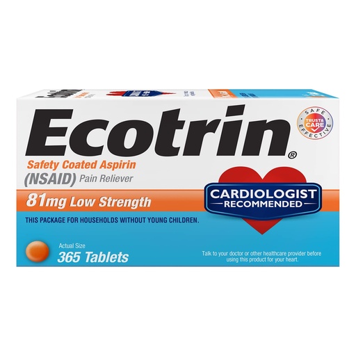[BRSWIYQYOQPWIYDO] Ecotrin Low Strength Safety Coated Aspirin | NSAID | 81mg | 365 Tablets