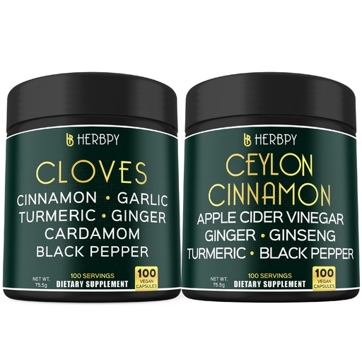 [BRSRAGAPO4JWCHLO] Herbpy Bundle 7in1 Clove Supplement 755mg/serving (100 Capsules) & 6in1 Premium Ceylon Cinnamon Capsules 755mg/serving (100 Capsules)
