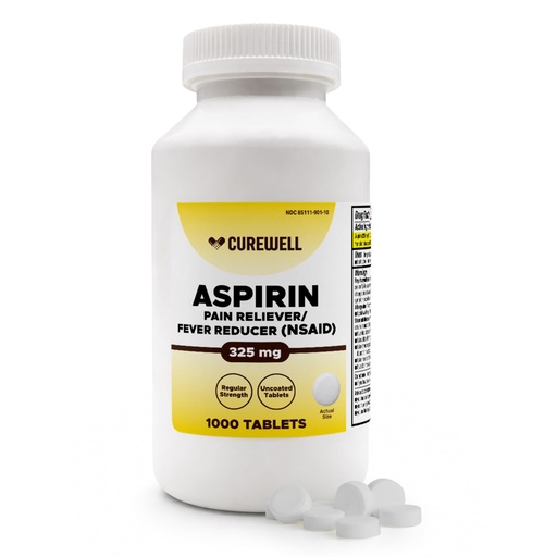 [BRSRGAIRO4FRQHTJ] Aspirin 325 mg Pain Reliever/Fever Reducer (NSAID) – 1000 Uncoated Tablets | Regular Strength | Single-Active Ingredient Formula | for Headache Arthritis Menstrual & Muscle Pain