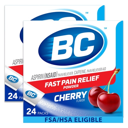 [BRSWGZYEBZYR6FAZ] BC Powder Pain Reliever, Cherry Flavor Aspirin Dissolve Packs, 24 Count Powder Packets (2 Pack)