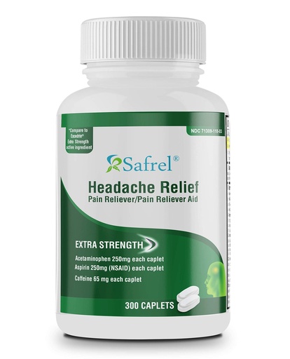 [BRSW2YYHBEHWGD3H] Safrel - Extra Strength Headache Relief Acetaminophen with Aspirin (NSAID) & Caffeine (300 Caplets) Value Pack | Head Pain Relief, Muscle Aches, Back Pain & Body | Generic Excedrin Extra Strength
