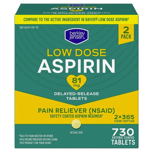 [BRSRGAYQAQPWAYI6] berkley jensen Aspirin 81mg Low-Dose Tablets, 365 Count (Pack of 2)