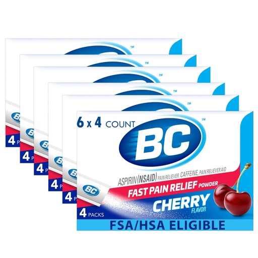 [BRSWGAA6CMPA2ALA] BC Headache Relief Powder, Dual-Action Formula with Aspirin & Caffeine Eases Aches & Pains, Cherry Flavor, 4 Count, Pack of 6